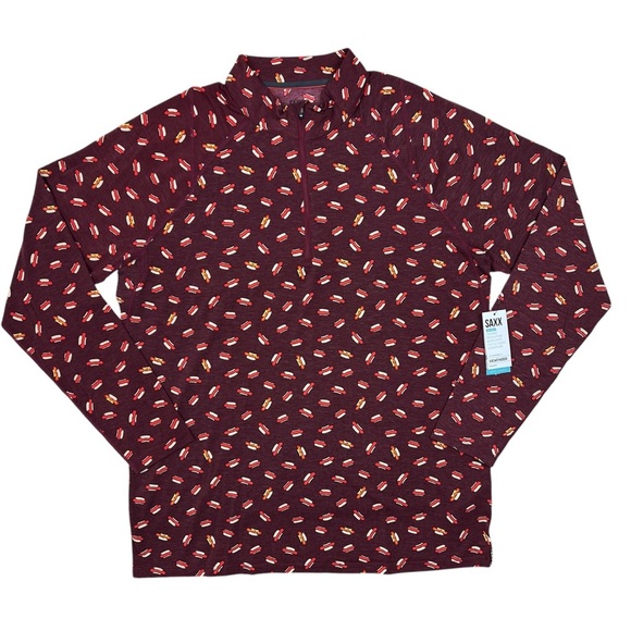 SAXX Viewfinder 1/2 Zip Merino Wool Base Layer Men’s Long Sleeve XL Hot Dog - Picture 1 of 9